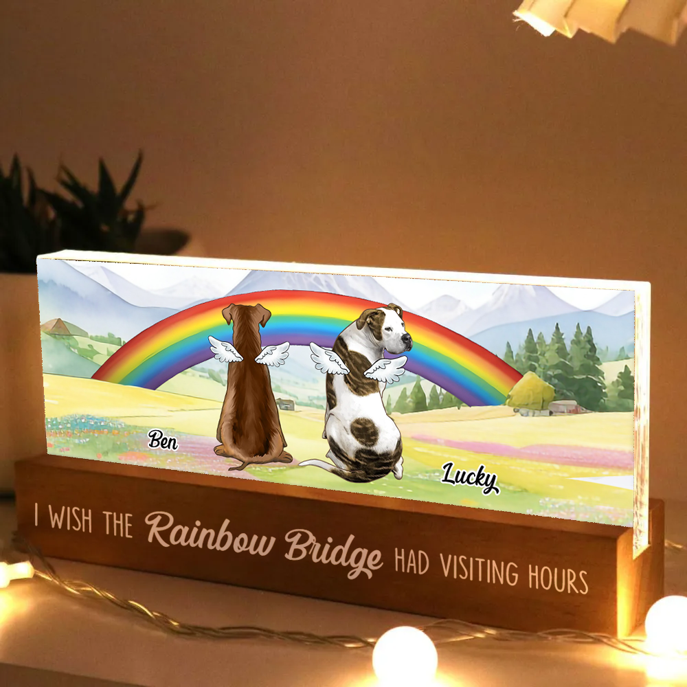 Dog Cat Memorial On Rainbow Bridge Personalized Acrylic Block LED Night Light, Memorial Gifts