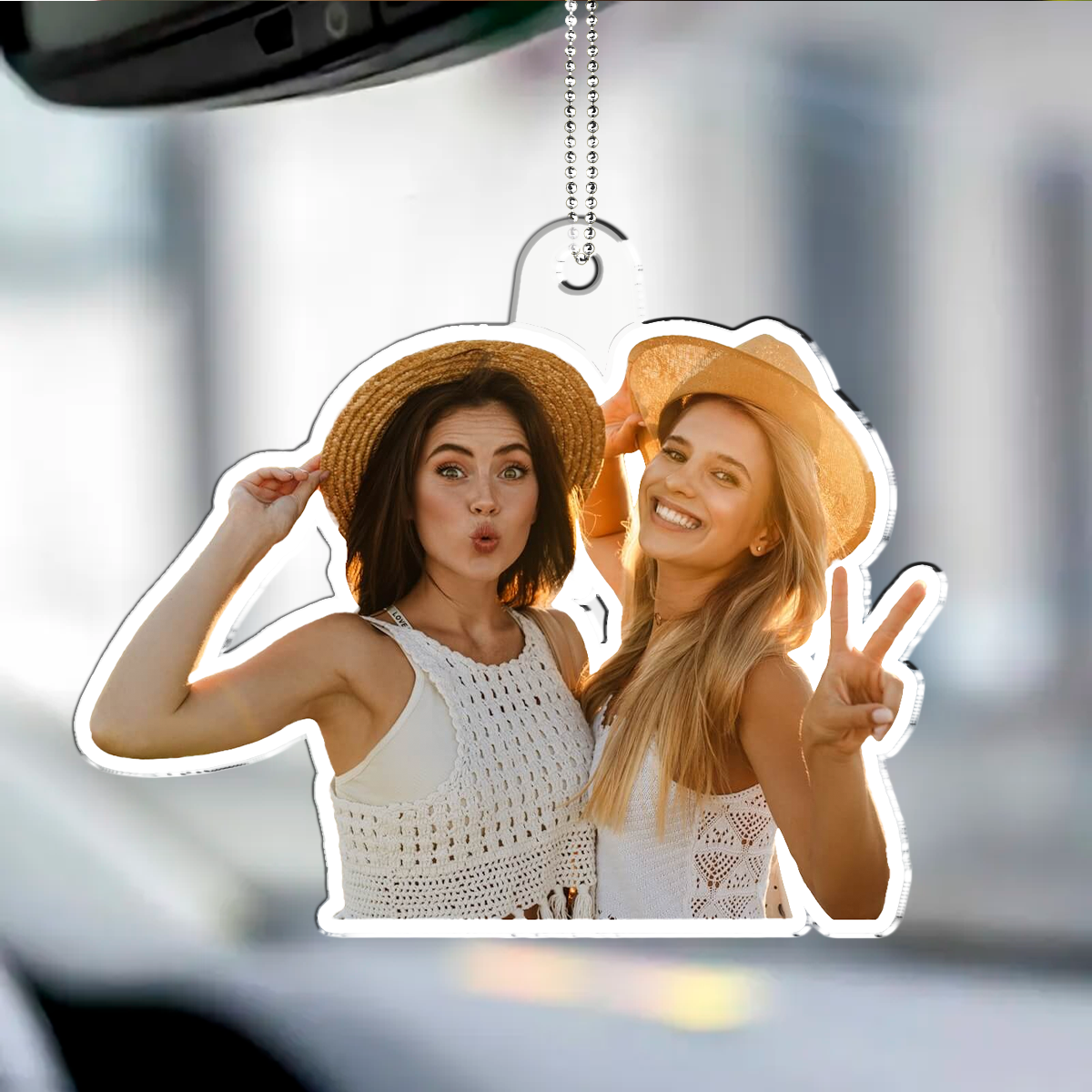 Custom Photo Outline Couple Family Besties - Personalized Acrylic Car Hanger