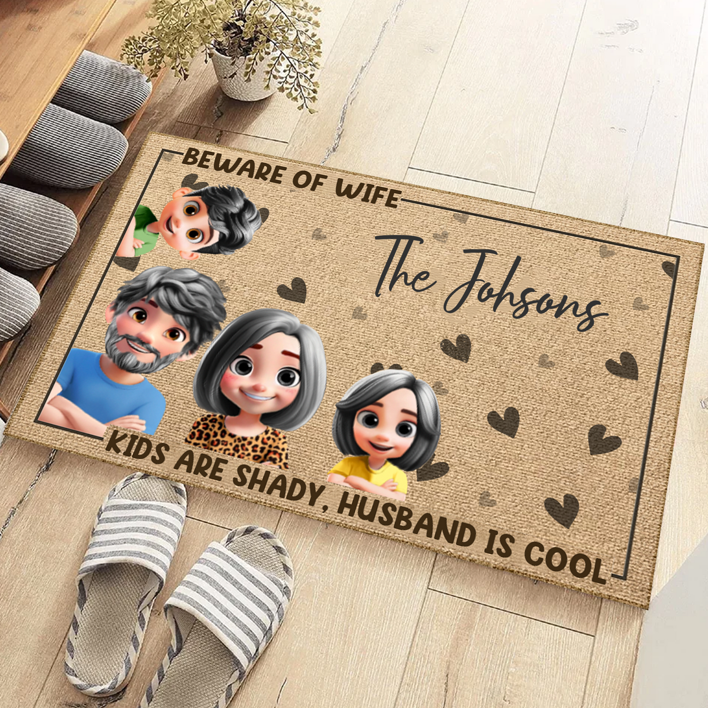 3D Effect Family Beware Of Wife - Personalized Doormat