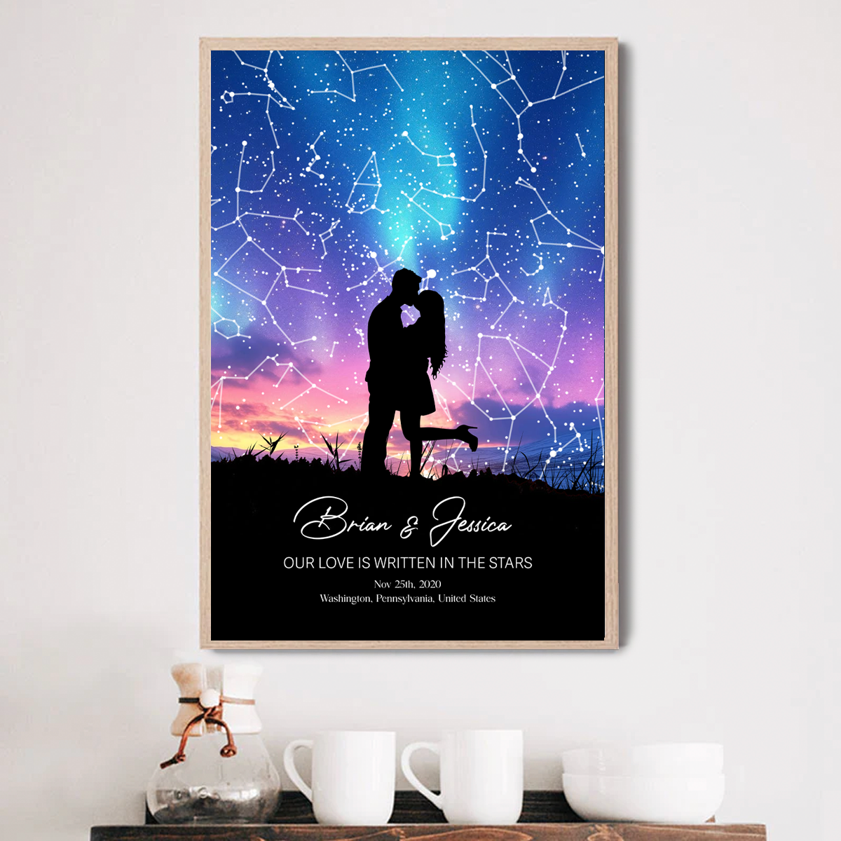 Couple Hugging Kissing Personalized Poster, Custom Star Map, Capture the Precious Moment, Mother's Day Gift, Constellation Print, Real Astronomical Data