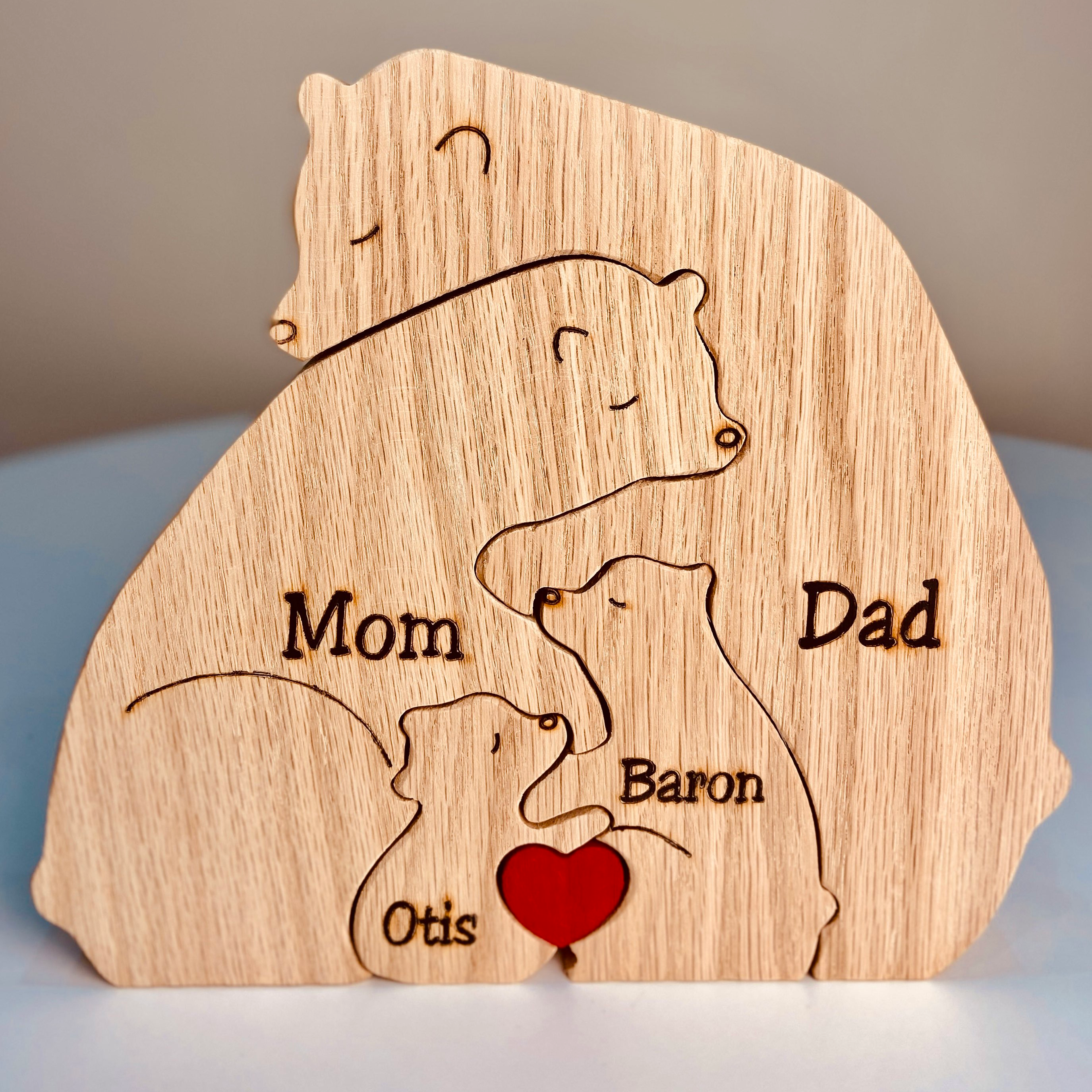 Couple with One Kid Wood Sculpture, Couple Wooden Carving Gifts