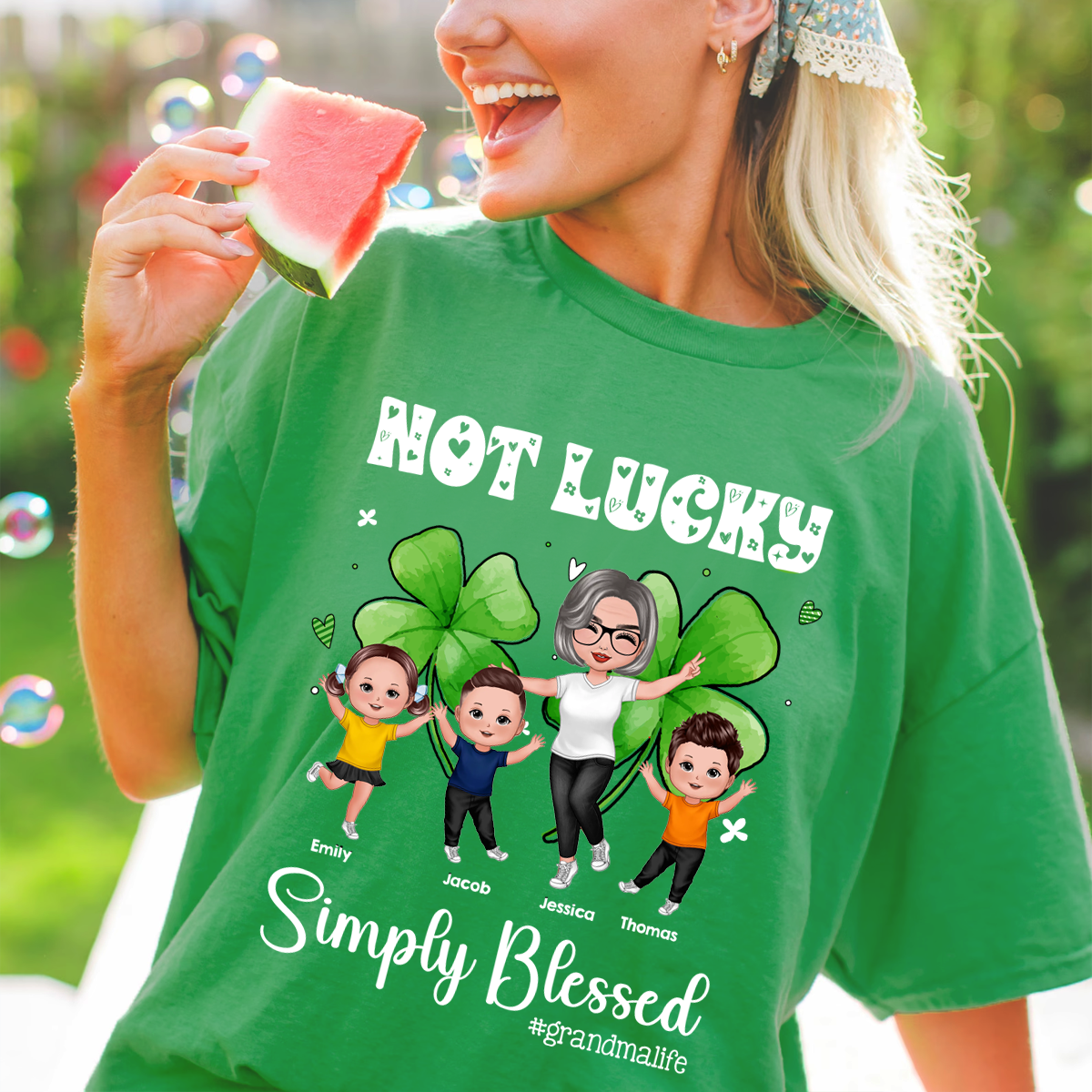 Not Lucky Simply Blessed Grandma Life St. Patrick's Day Personalized Shirt