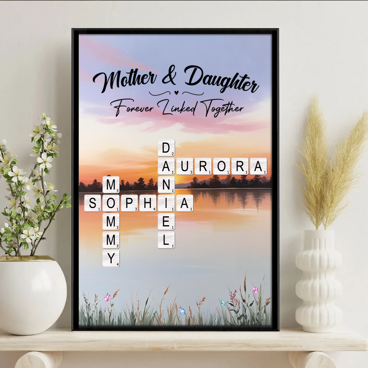 Mother Daughter Forever Linked Together Crossword Puzzle Art Personalized Poster