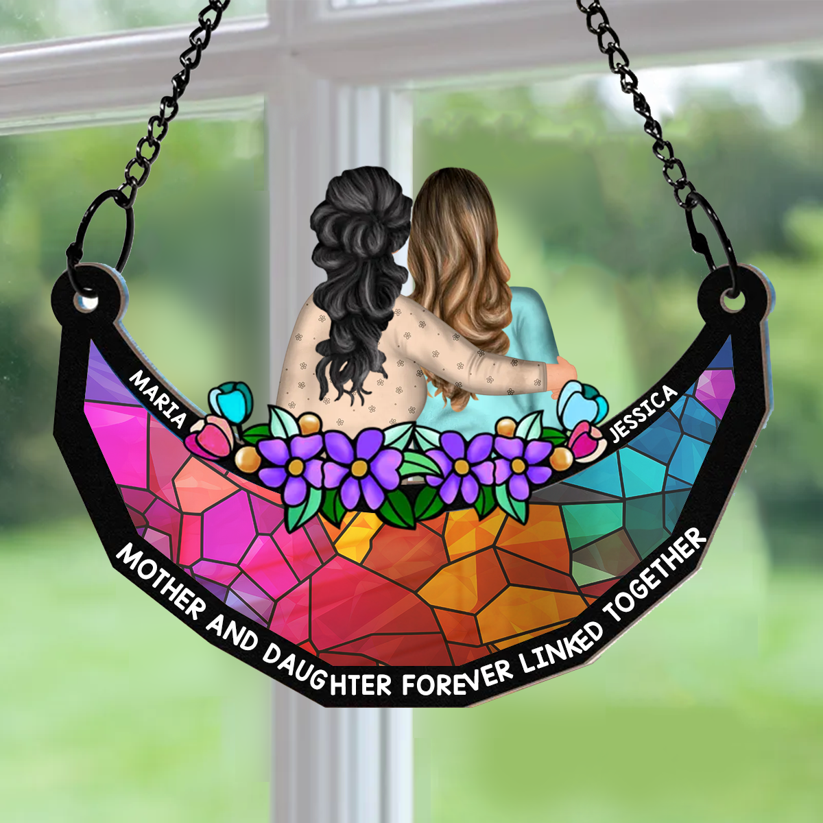 Mother & Daughter Forever Linked Together - Personalized Window Hanging Suncatcher Ornament