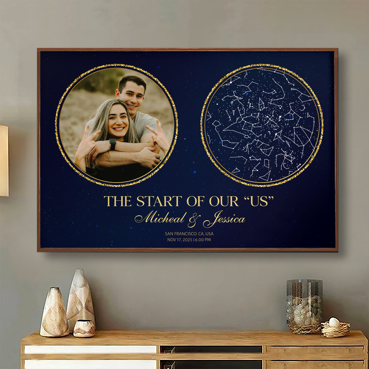 Capturing The Moment Couple Custom Golden Star Map Personalized Poster, Heartfelt Anniversary Gift For Couple, For Her, For Him