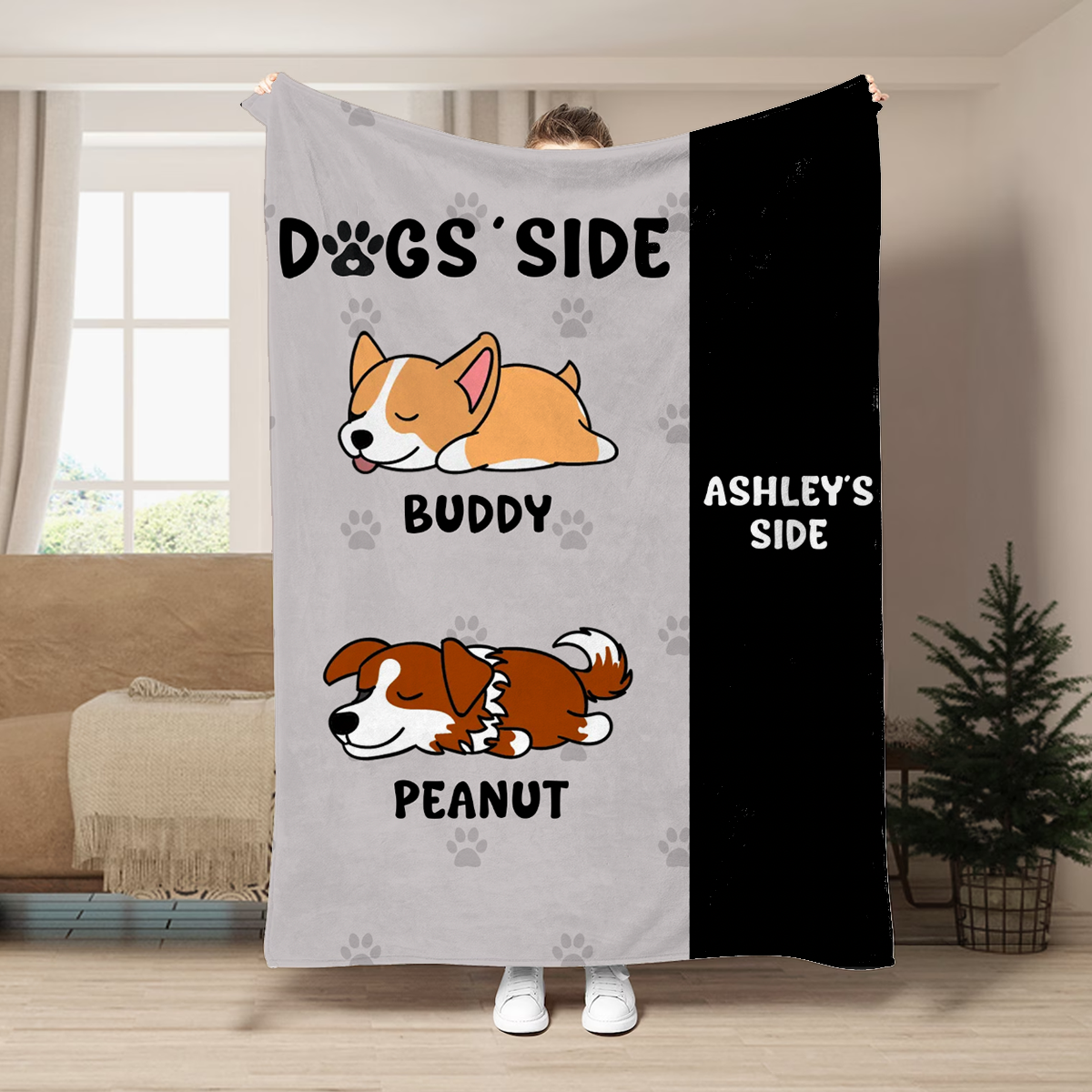 My Side My Dogs' Side Personalized Fleece Blanket