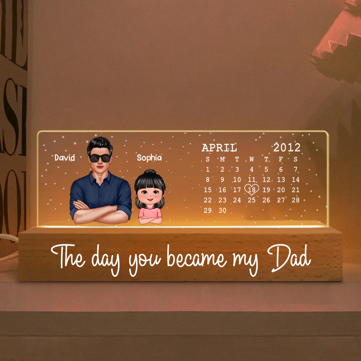 The Day You Became My Dad Calendar Date Personalized Acrylic Block LED Night Light, Perfect Father's Day Gift For Husband