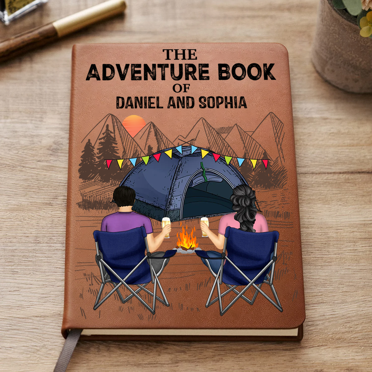 The Adventure Book Couple Camping - Personalized Leather Journal