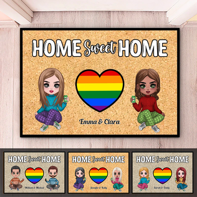 Couple - Home Sweet Home - Personalized Doormat - Gift For Wife Husband V2 - Makezbright Gifts