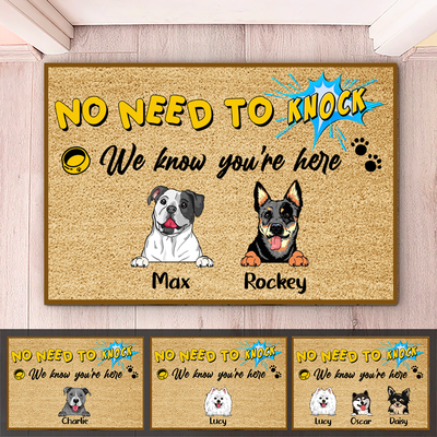 Dog Lovers - No Need To Knock We Know You're Here - Personalized Doormat - Makezbright Gifts