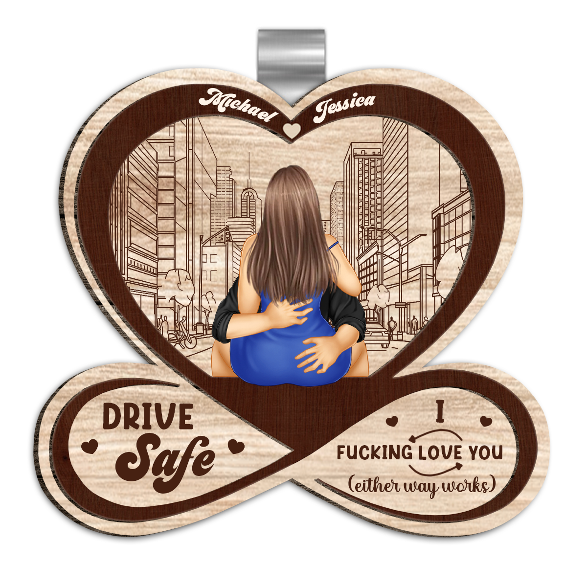 Couple Hugging I Love You - Personalized Custom Shaped Car Visor Clip