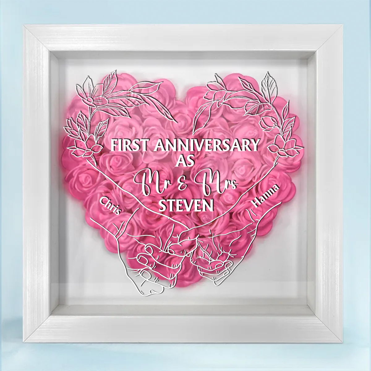 Couple First Anniversary As Mr. & Mrs. - Personalized Flower Shadow Box