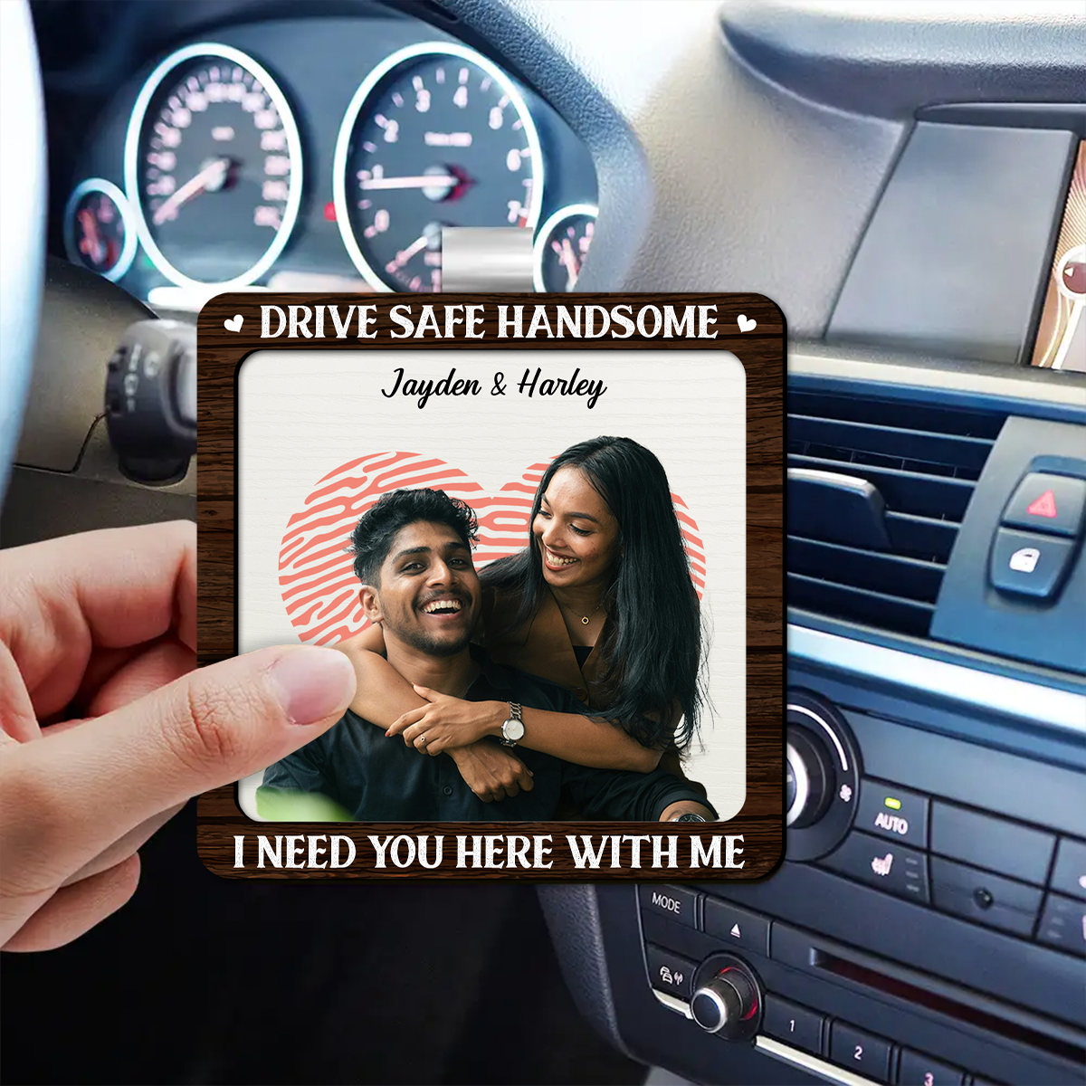 Custom Photo Kissing Couple Drive Safe I Need You Here With Me - Personalized Custom Shaped Car Visor Clip