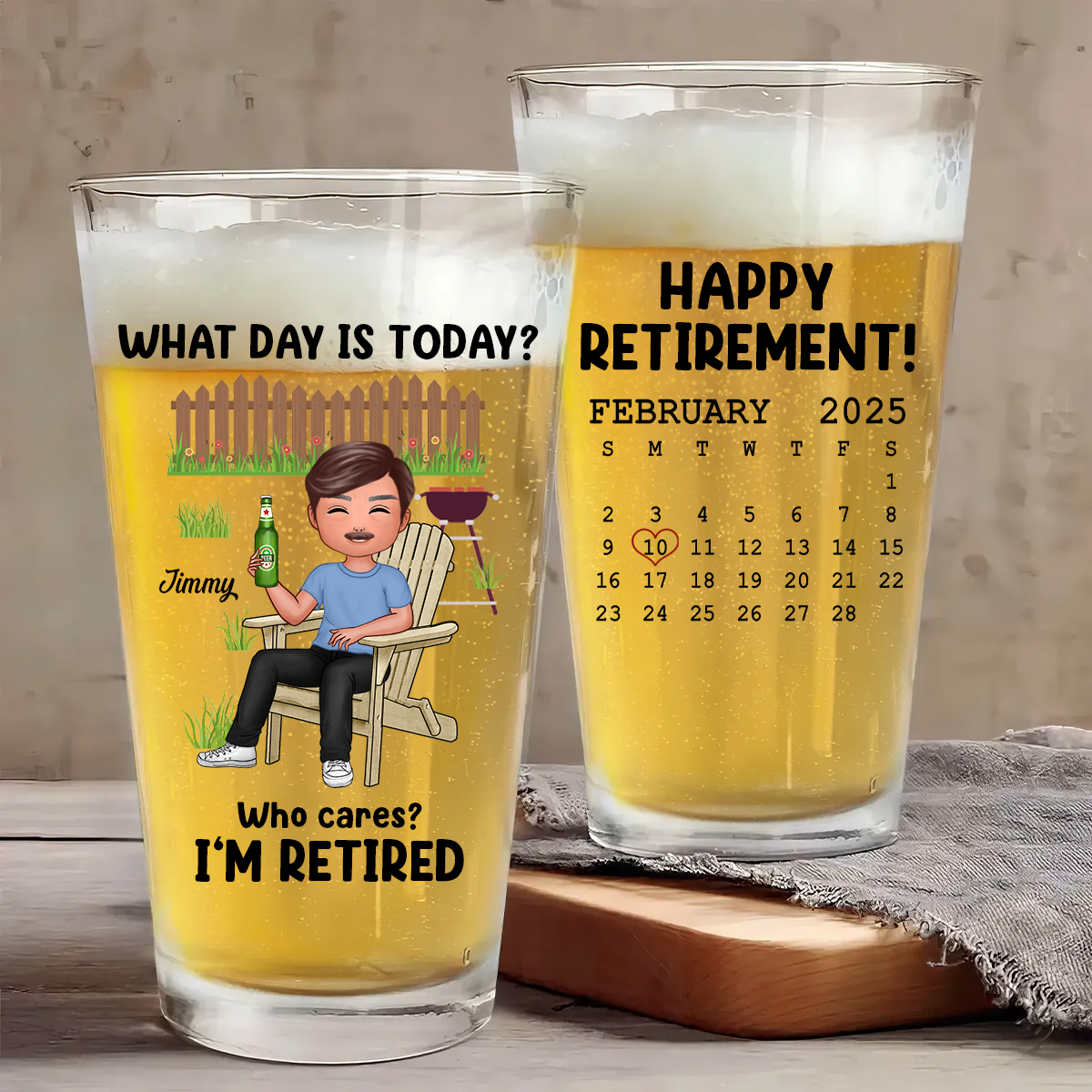 What Day Is Today Calendar Personalized Beer Glass, Retirement Gift