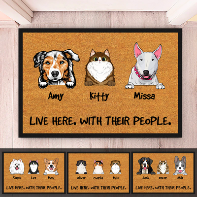 Cat/Dog Live With People - Customized Doormat - Makezbright Gifts