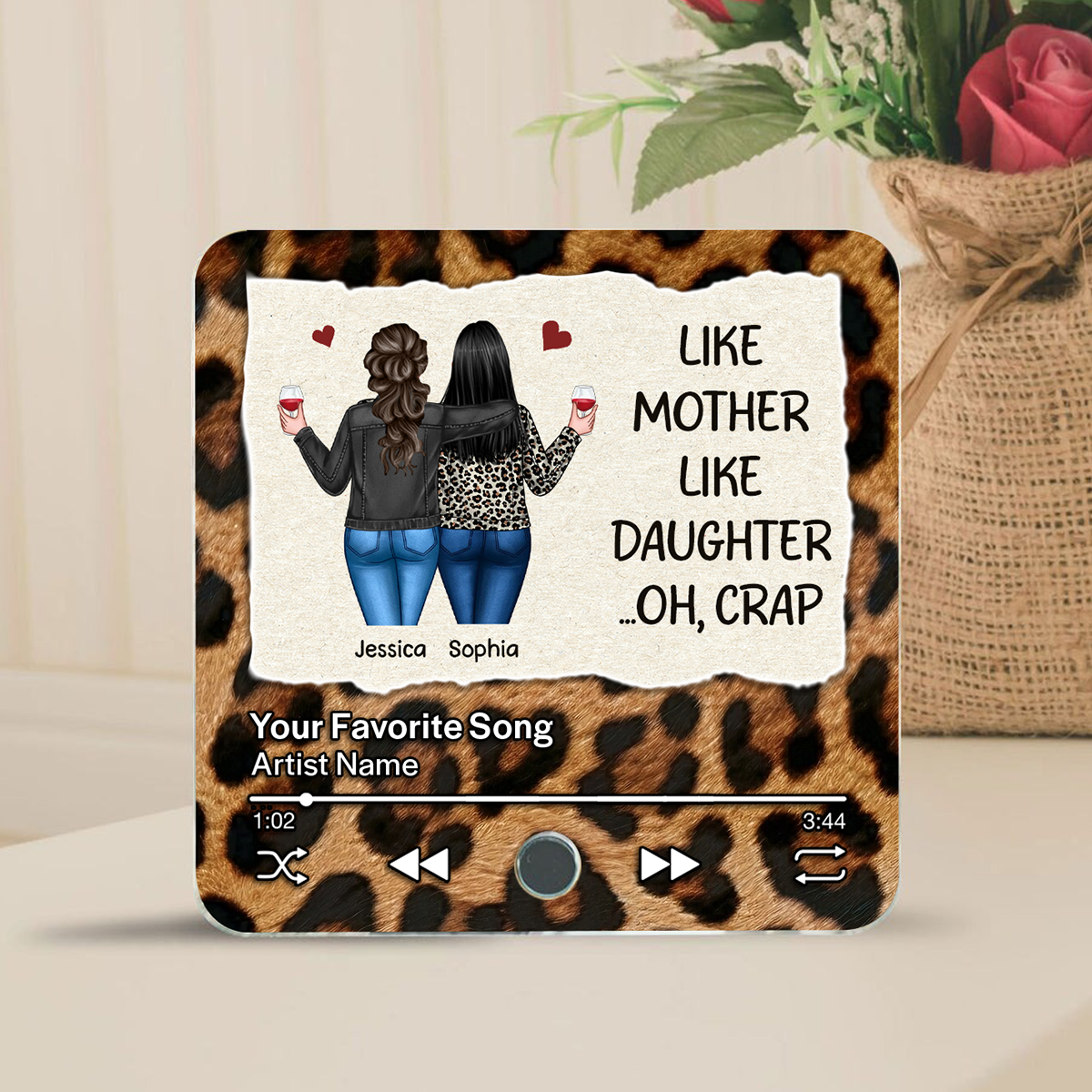 Like Mother Like Daughter Leopard Pattern Personalized Music Fridge Magnet, Funny Mother's Day Gift for Mom, Gift for her