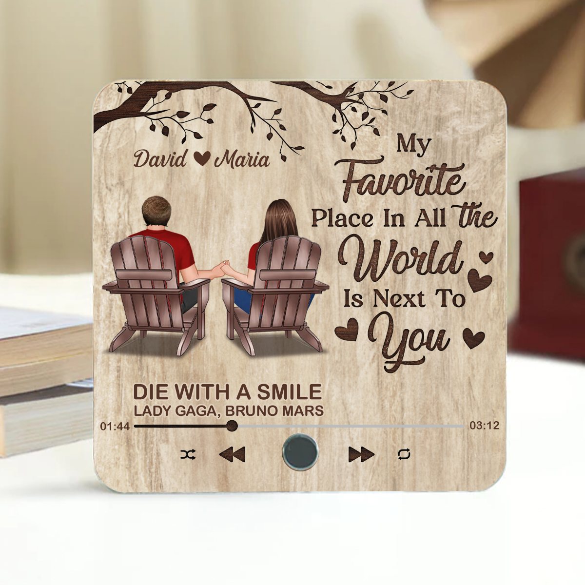 Favorite Place In The World Sitting Couple Back View Personalized Music Fridge Magnet, Anniversary Gift For Him, For Her