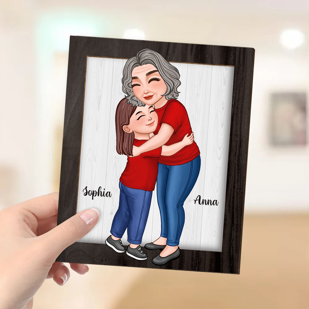 Grandma Grandkid Hugging Frame Personalized Wooden Plaque, Gift For Grandma