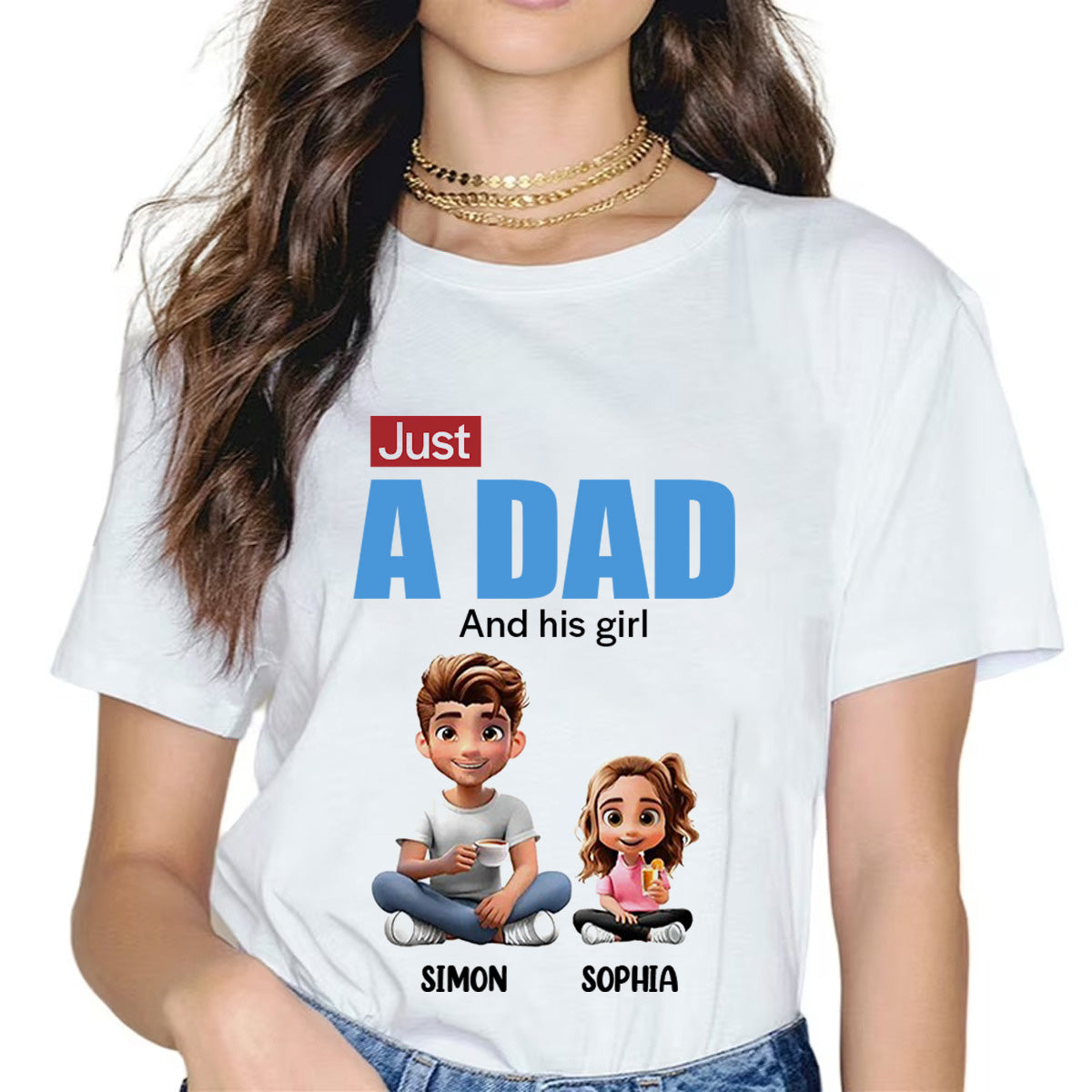 Just A Dad And His Girl 3D Cartoon - Personalized T Shirt