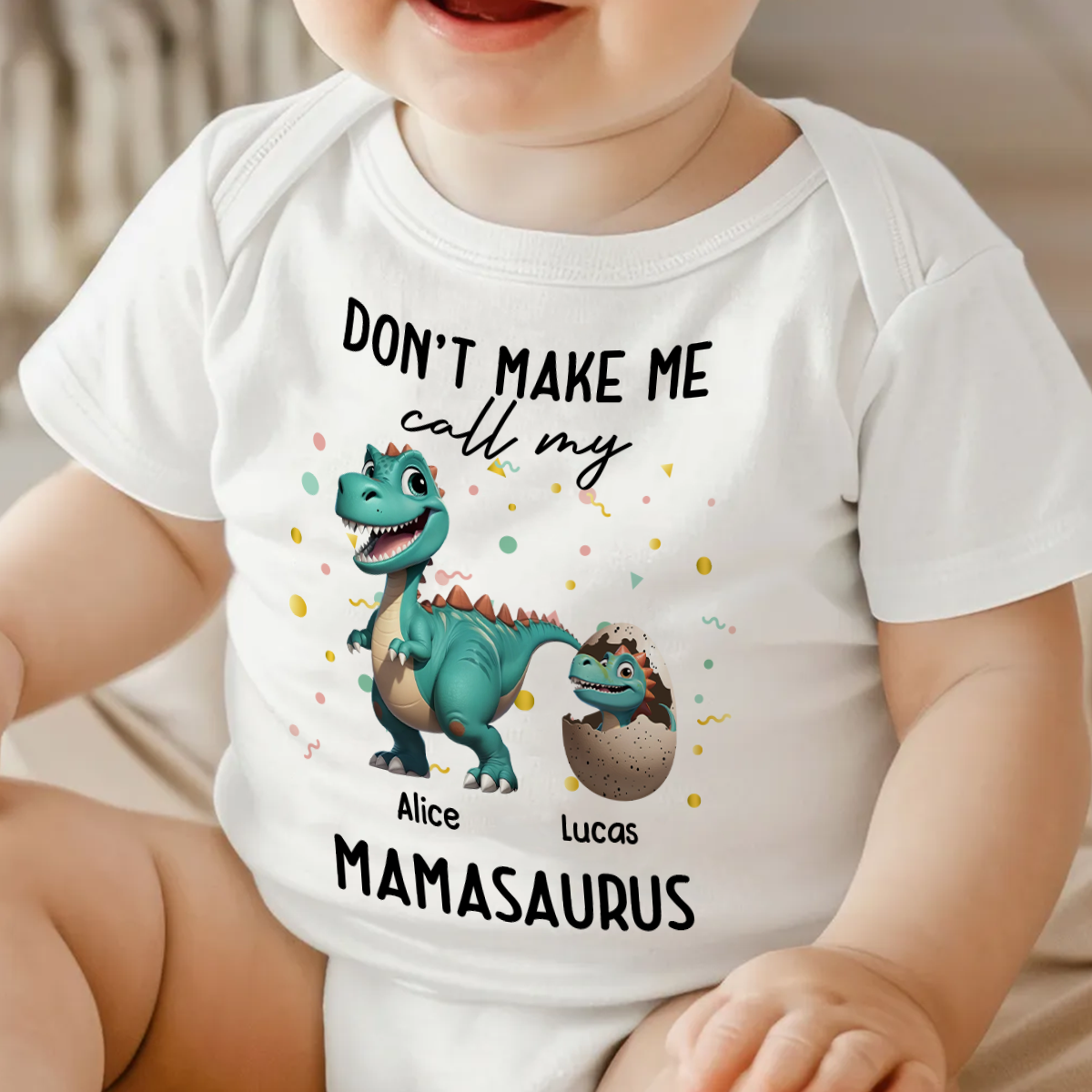 Don't Make Me Call My Mamasaurus Grandmasaurus Personalized Baby Onesie