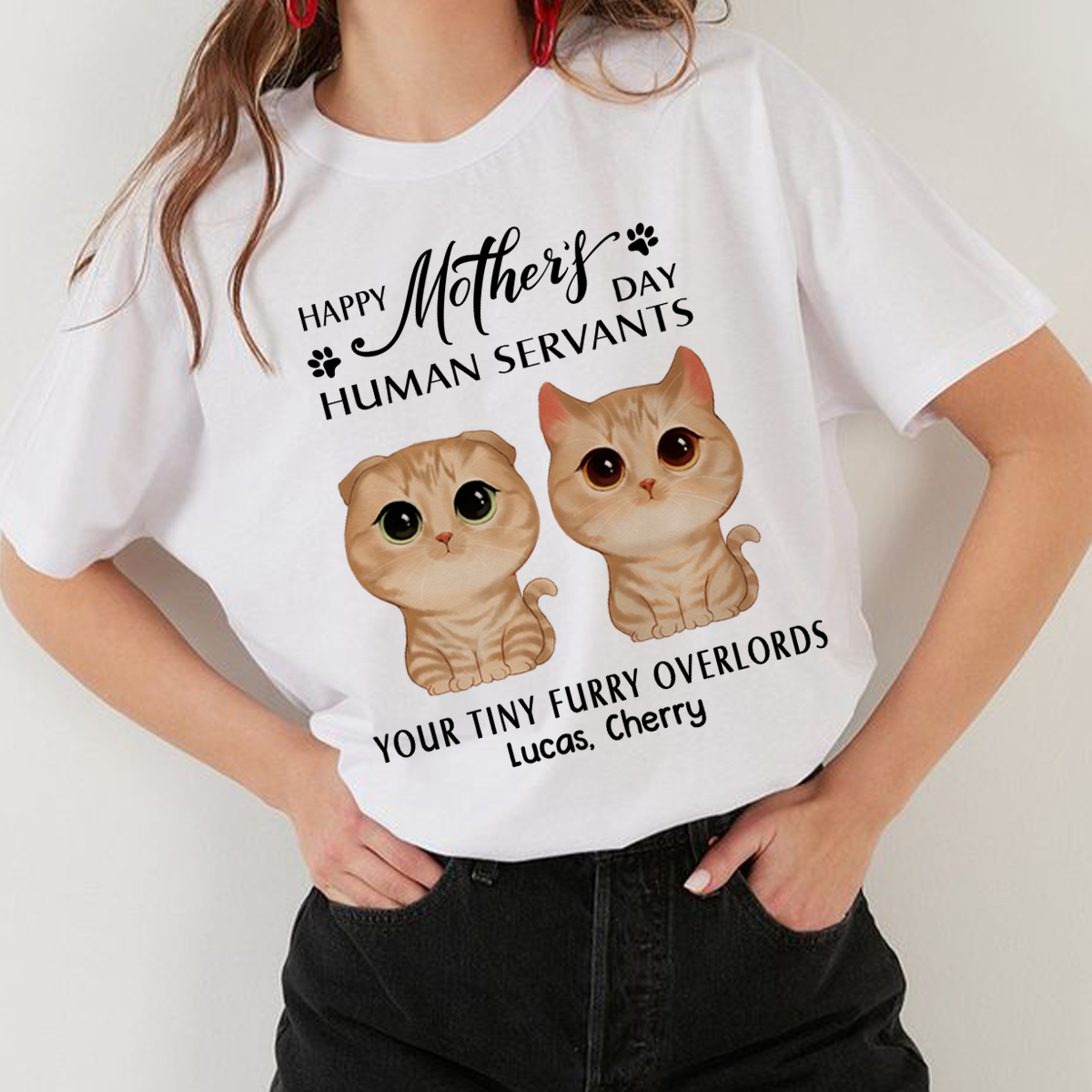 Watercolor Cute Cats Happy Mother‘s Day Cat Human Servant Personalized Shirt