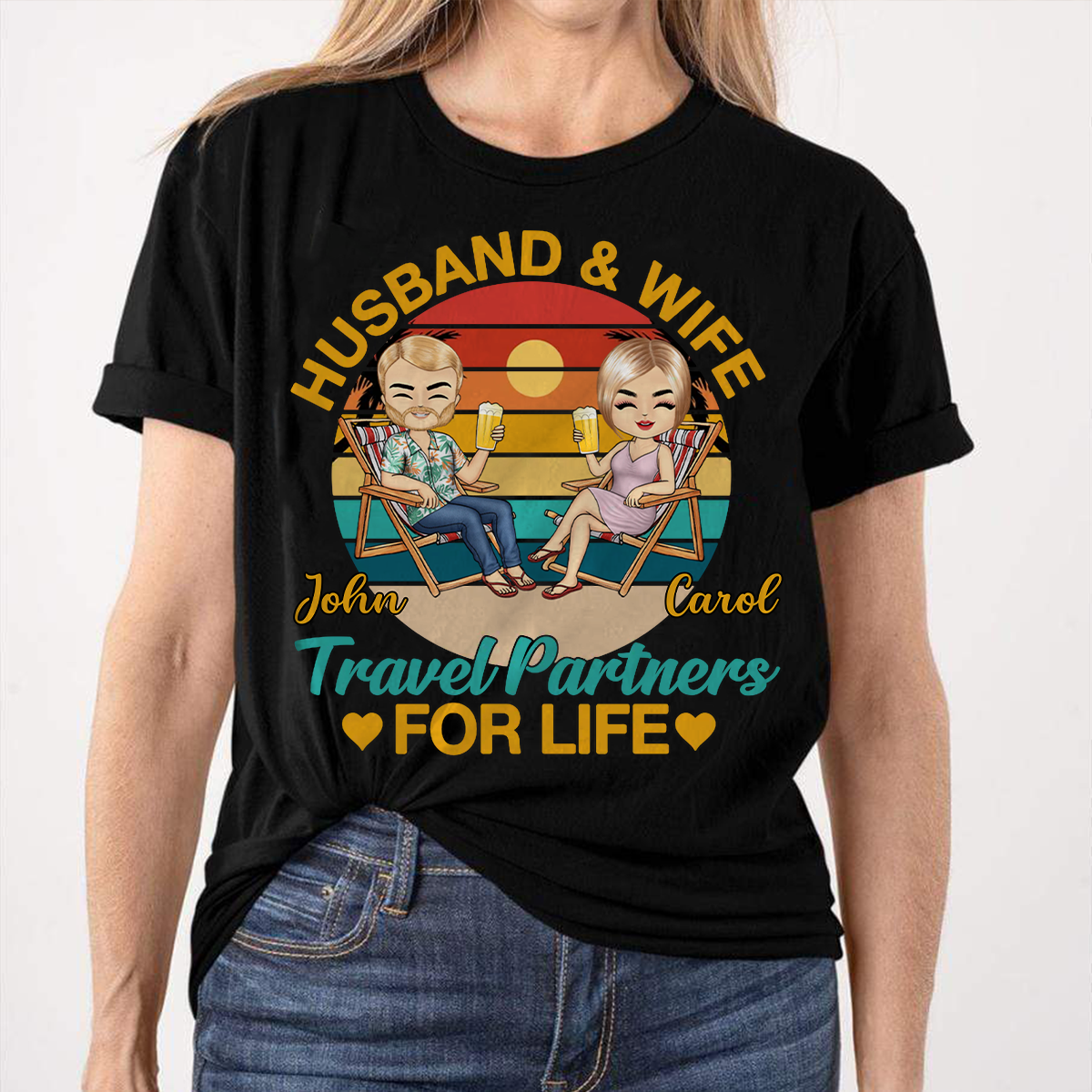 Husband And Wife Travel Partners For Life Beach Traveling Couple - Personalized Custom T Shirt 5.0 (89)