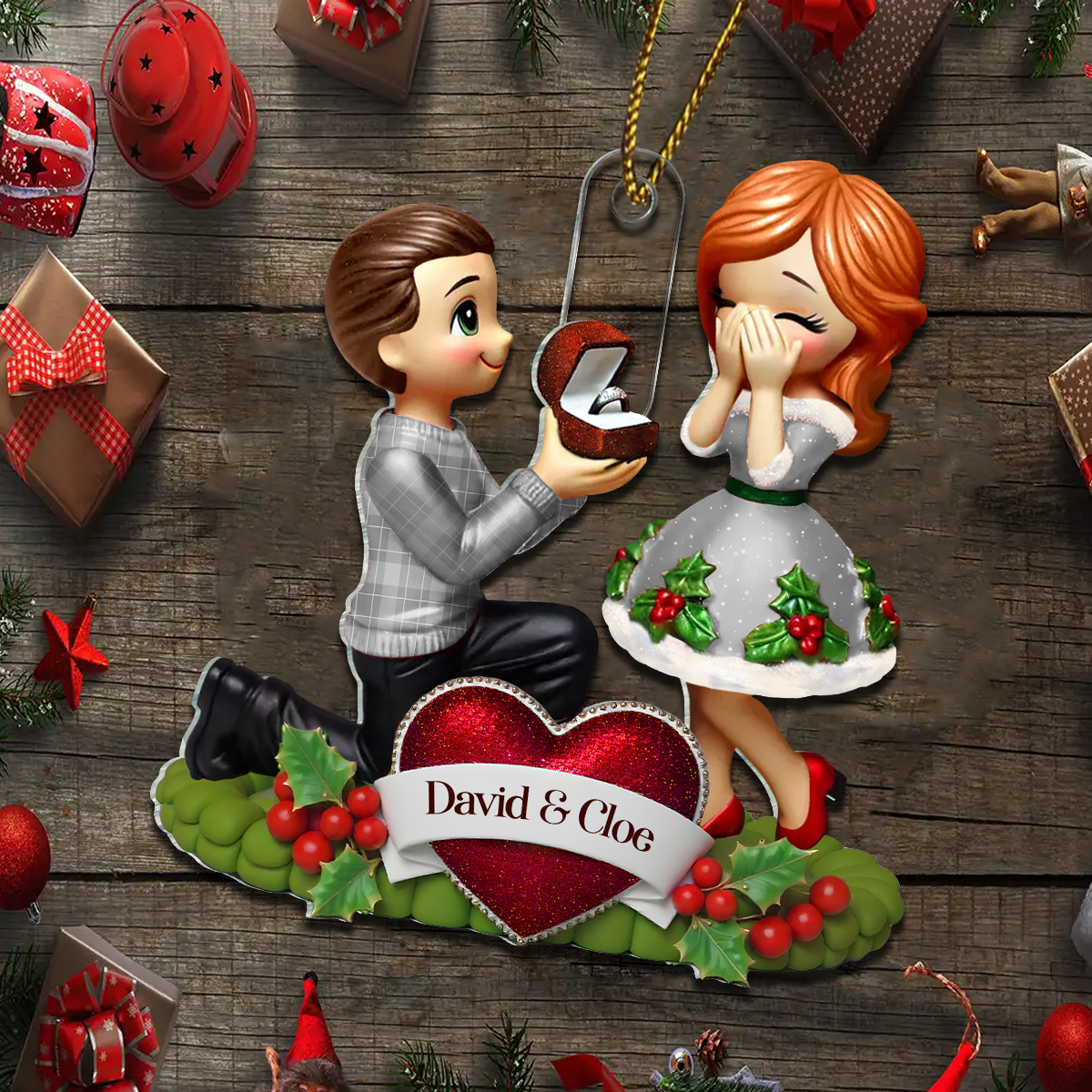 Marriage Proposal Christmas Ornament, Personalized Newly Engaged Present, She Said Yes! Ornament, Custom Just Engaged Gifts for Couples