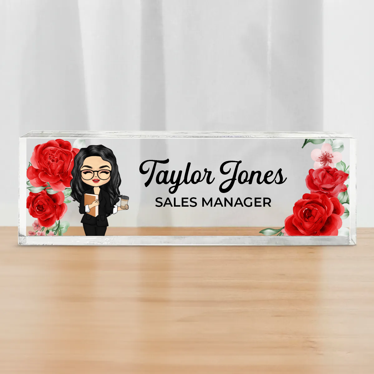 Woman Man Office Floral - Personalized Desk Name Plate