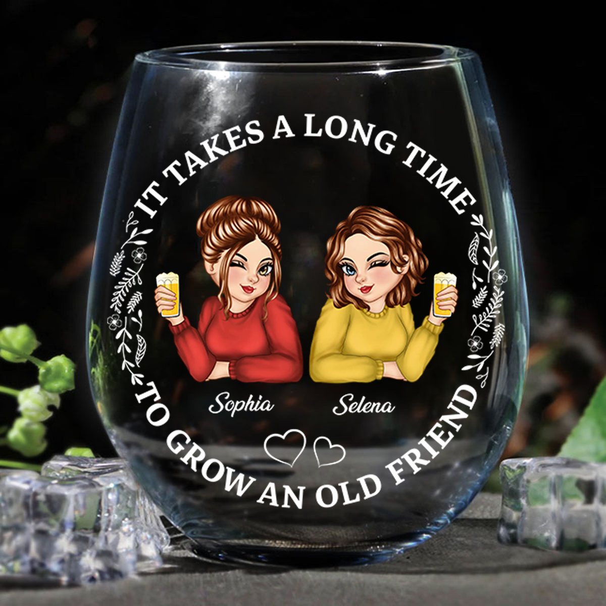 Turban Women Grow An Old Friend Bestie - Personalized Stemless Wine Glass
