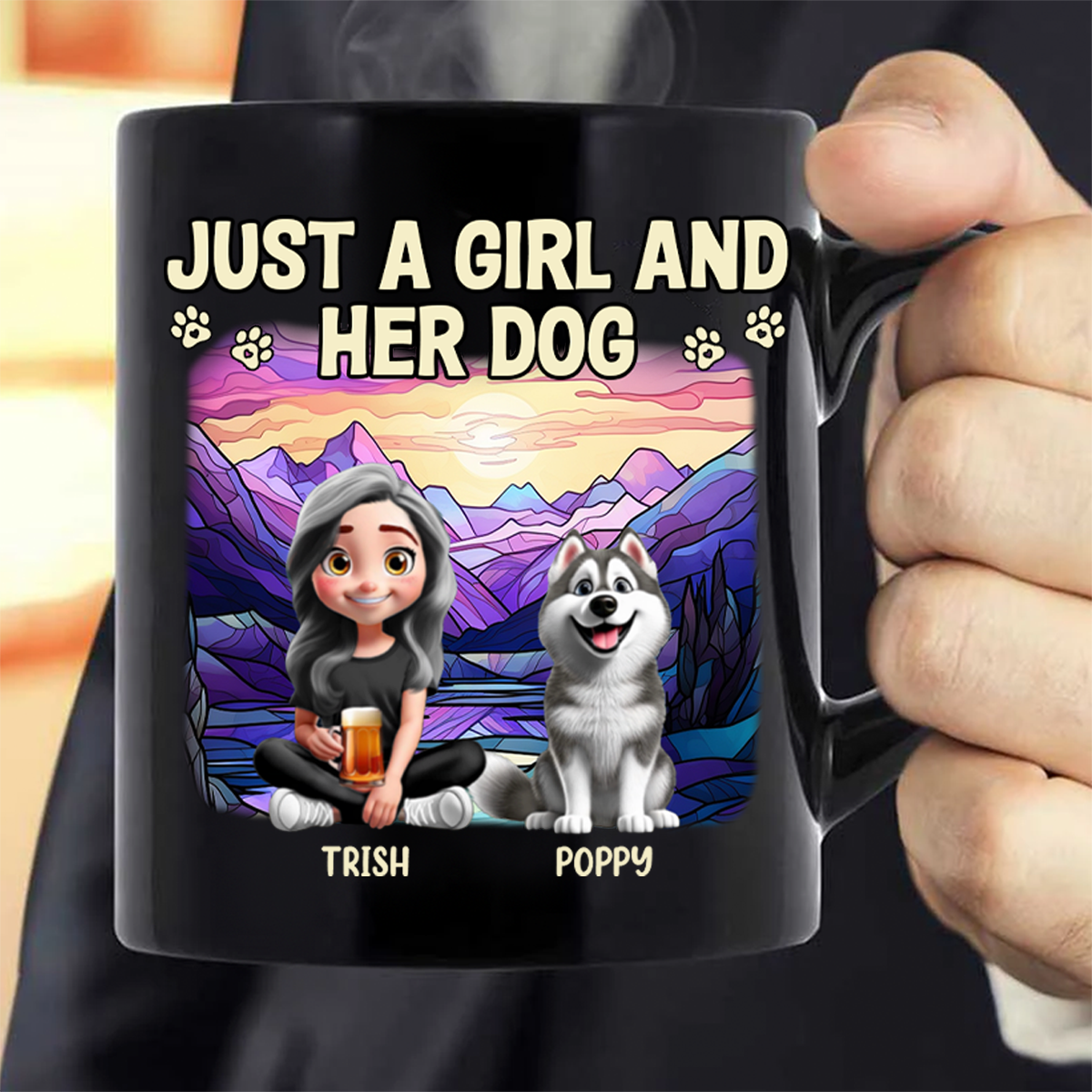 Rainbow Just A Girl And Her Dog - Personalized Black Mug