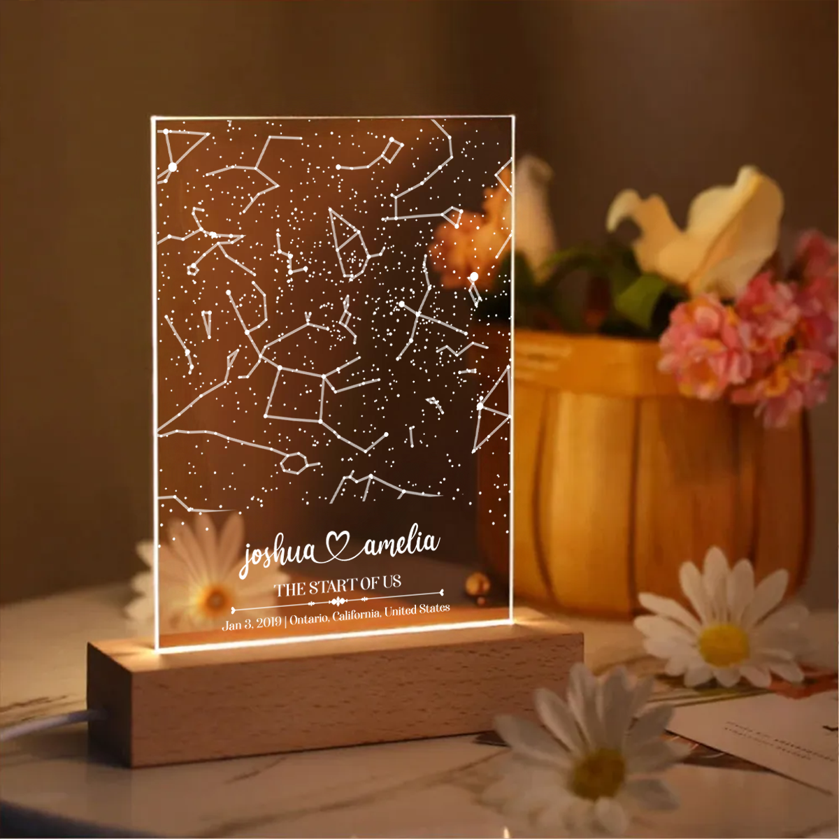 Custom Star Map by Date, Star map LED Night Light, Personalized Couple Constellation Map, Night Sky by Date, Engagement Gift for him and her