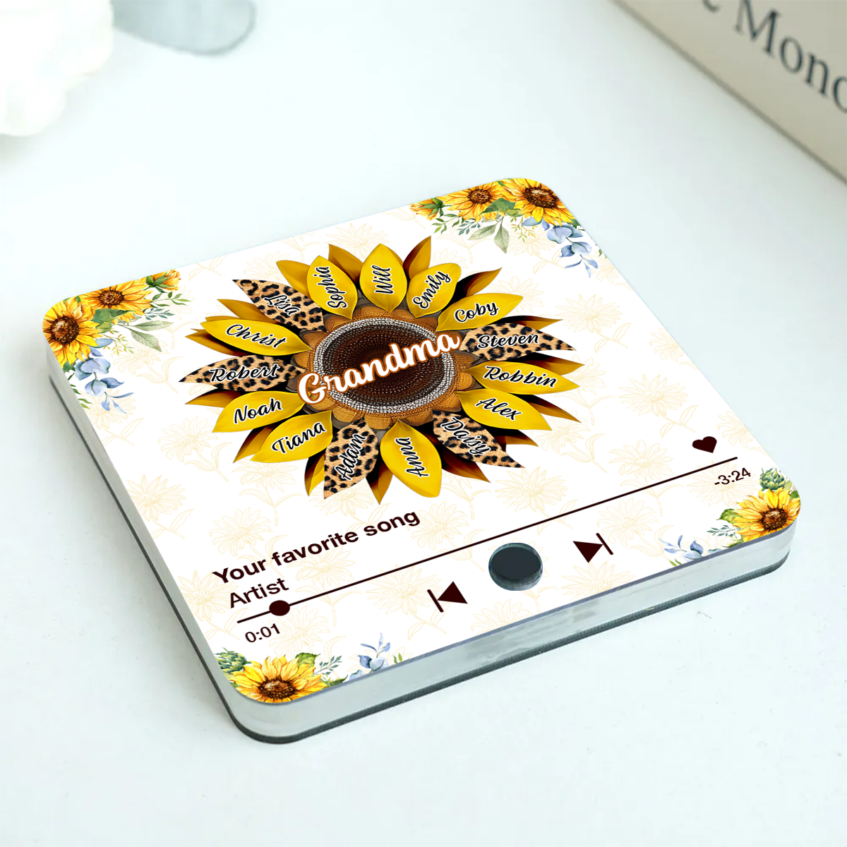 Nana Mom Sunflower Personalized Music Fridge Magnet, Heartfelt 2025 Mother's Day Birthday Gift For Mom