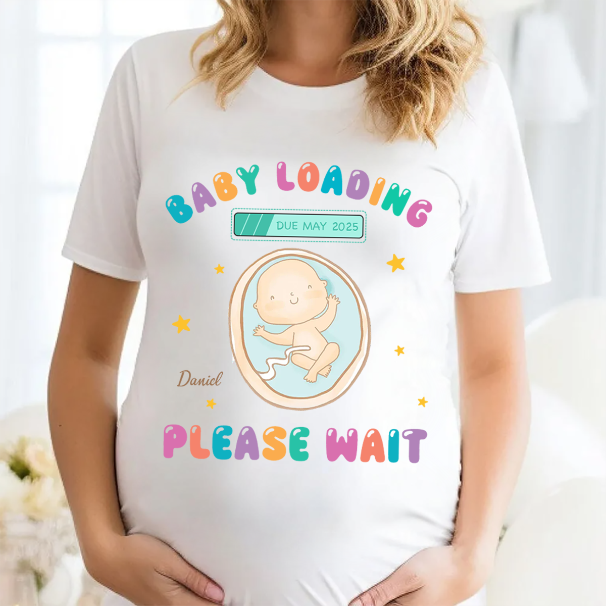 Baby Loading Please Wait Personalized Shirt for New Mom, Pregnancy Announcement Gift for Her, Cute Baby Announcement Shirt for Pregnancy Reveal Shirt