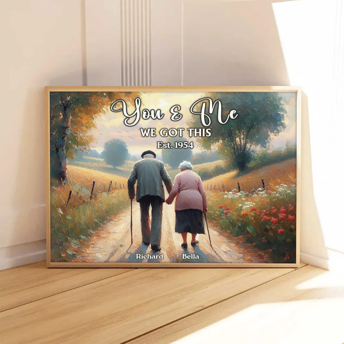 Old Couple Walking Growing Old Together Since Personalized Poster, Heartfelt Gift For Couple, For Him, For Her, Boyfriend, Girlfriend, Husband, Wife