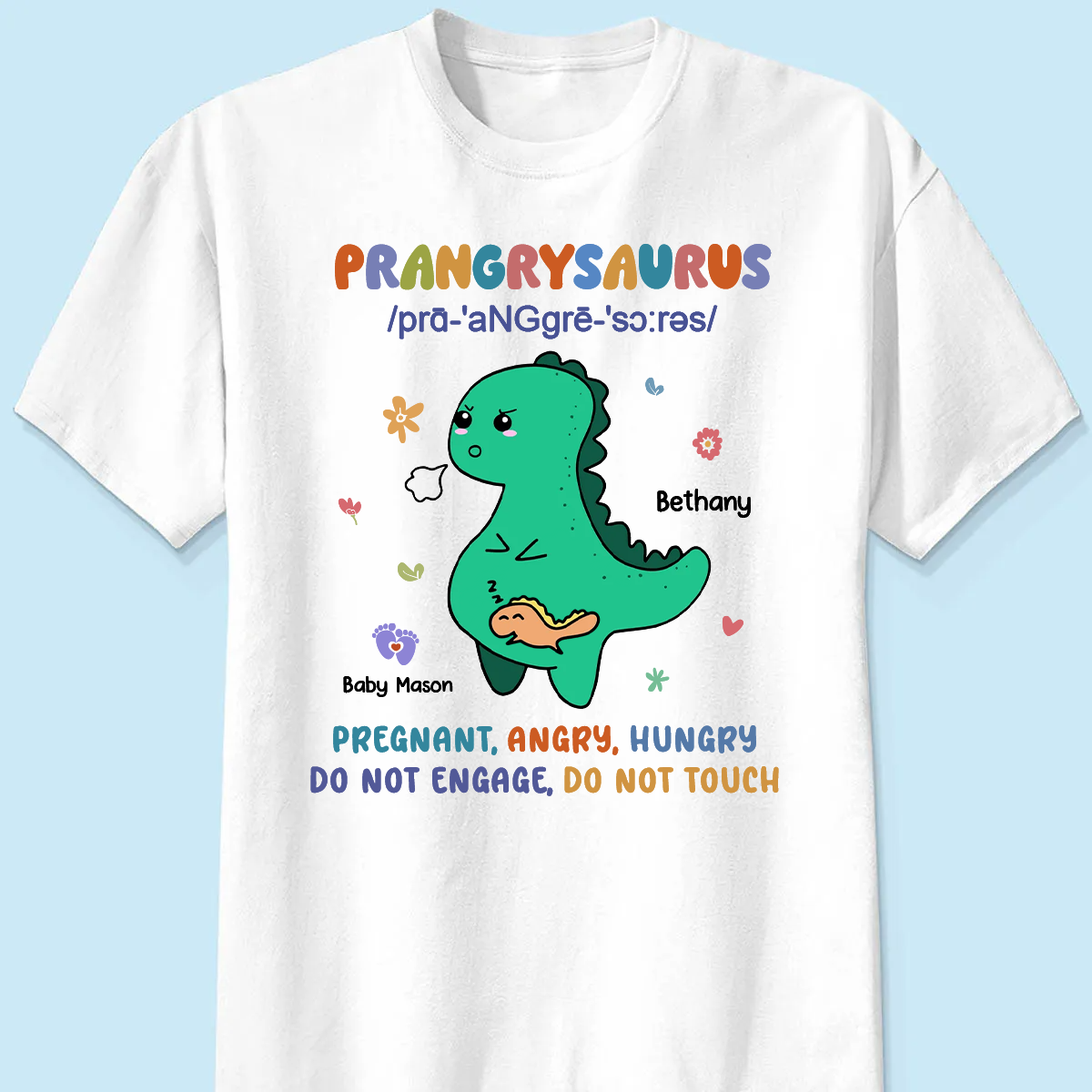 Prangrysaurus Retro Style Personalized Shirt, Custom Pregnancy Reveal Shirt, Mother's Day Gift For Expecting Moms