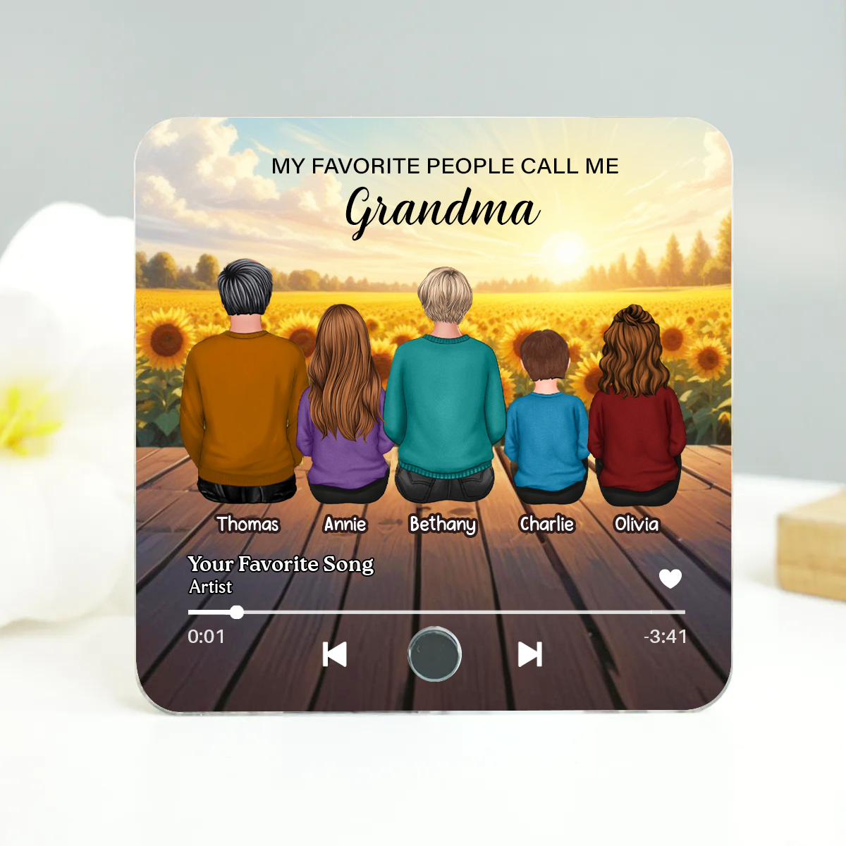 My Favorite People Call Me Nana Sunflower Field Personalized Music Fridge Magnet, Perfect Mother's Day Gift For Nana, Grandma