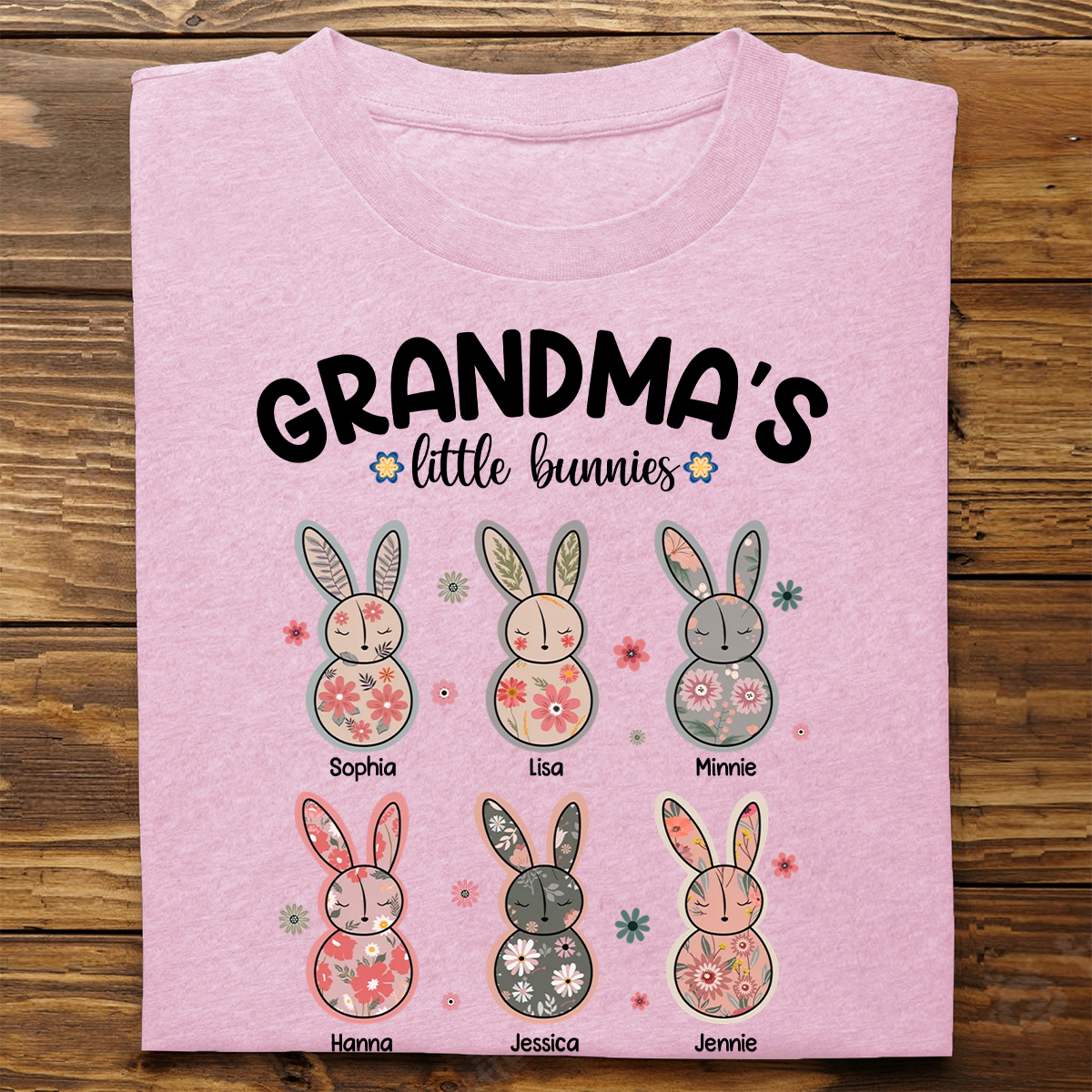 Grandma's Little Bunnies Floral Easter Personalized Shirt