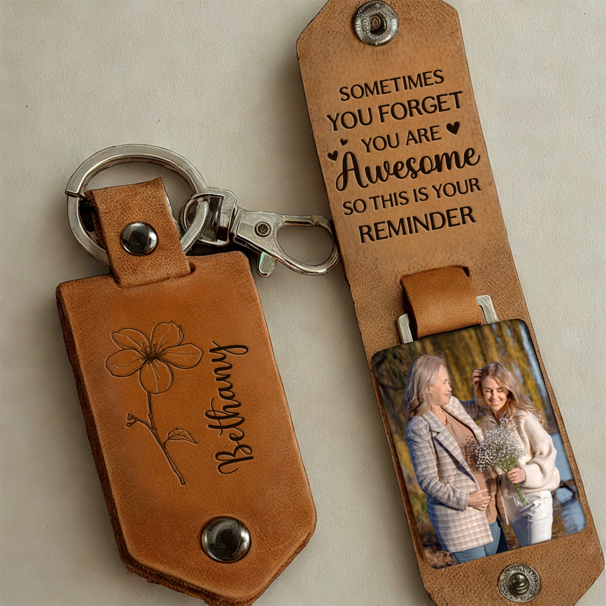 Custom Photo Sometimes You Forget You Are Awesome - Personalized Leather Photo Keychain