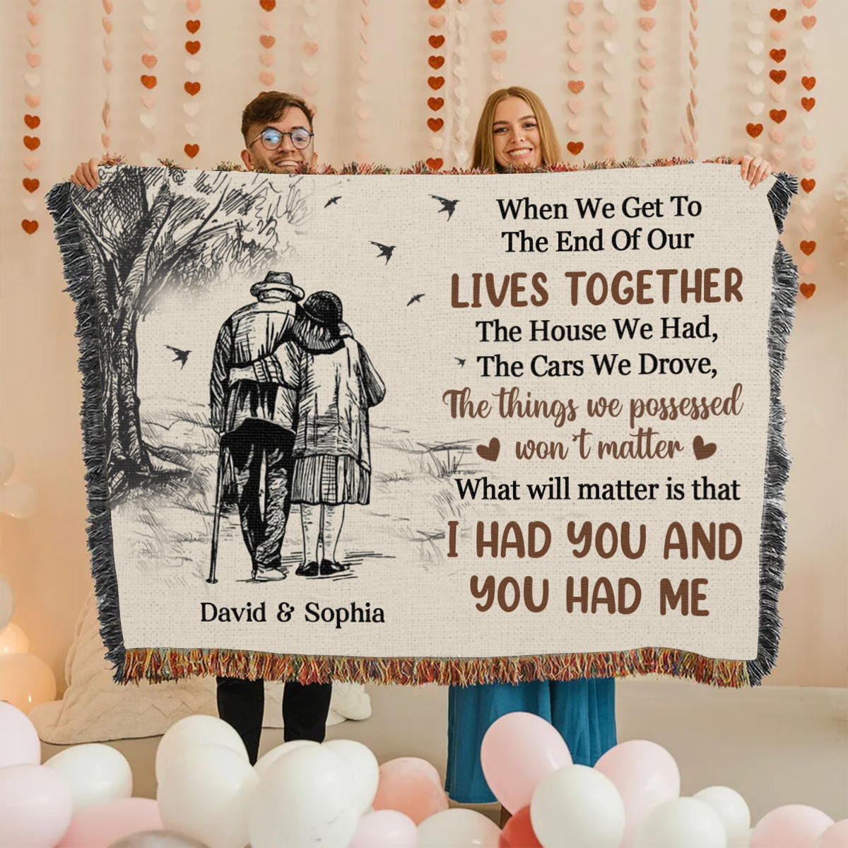 I Had You You Had Me Old Couple Walking Together Personalized Tapestry Woven Blanket