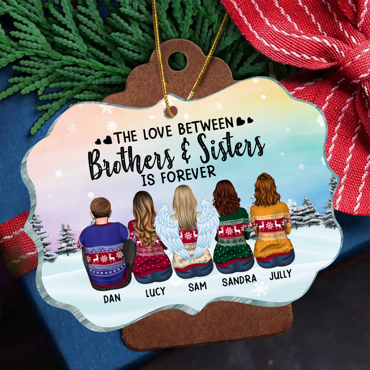 Beautiful Sky BROTHERS & SISTERS Sitting Personalized Acrylic Ornament