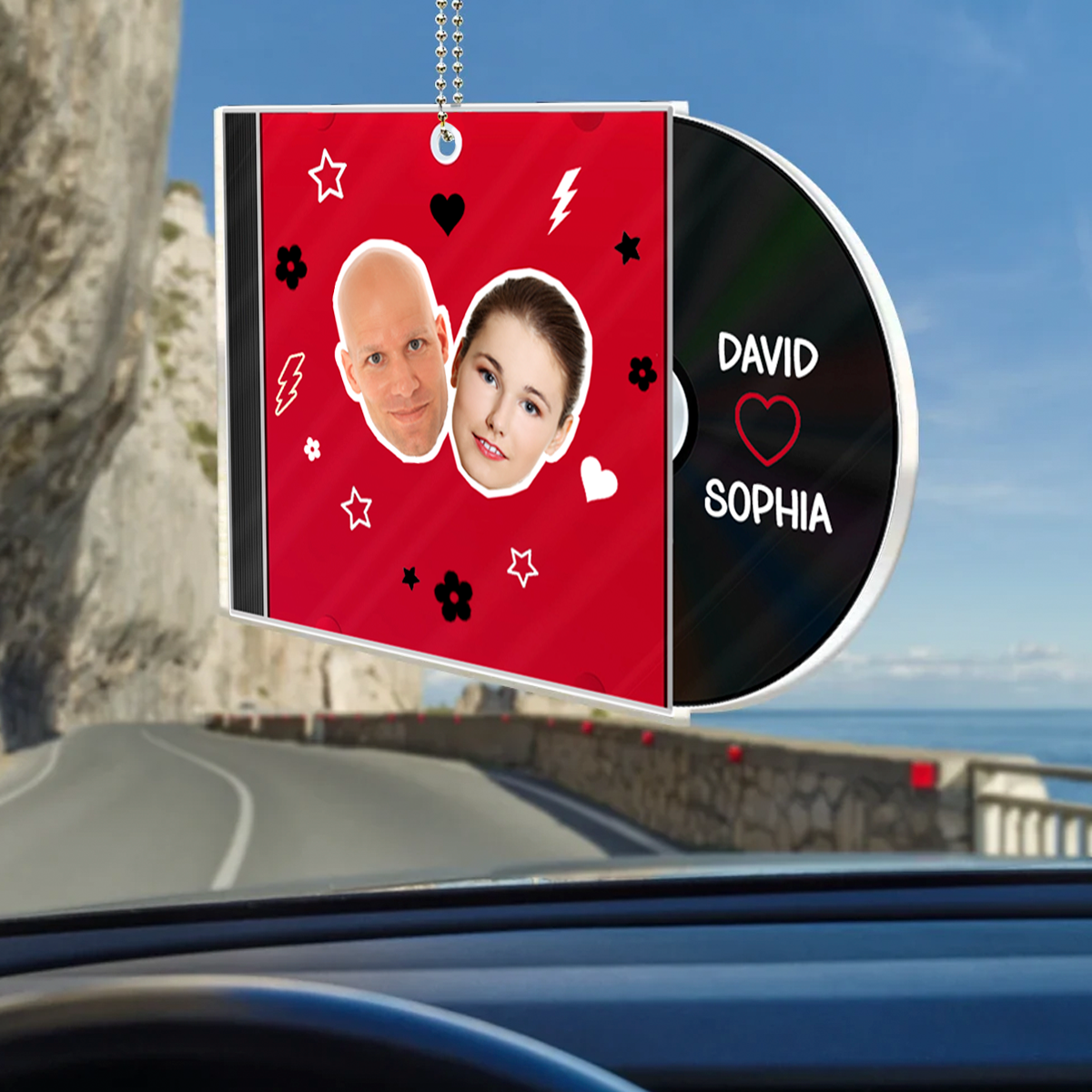 Custom Photo Outline CD Couple - Personalized Acrylic Car Hanger
