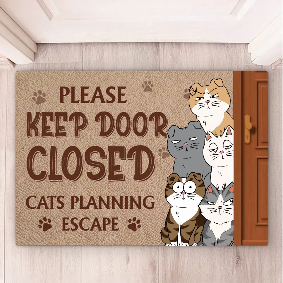 Cat Lovers - Keep Door Closed - Personalized Doormat - Makezbright Gifts