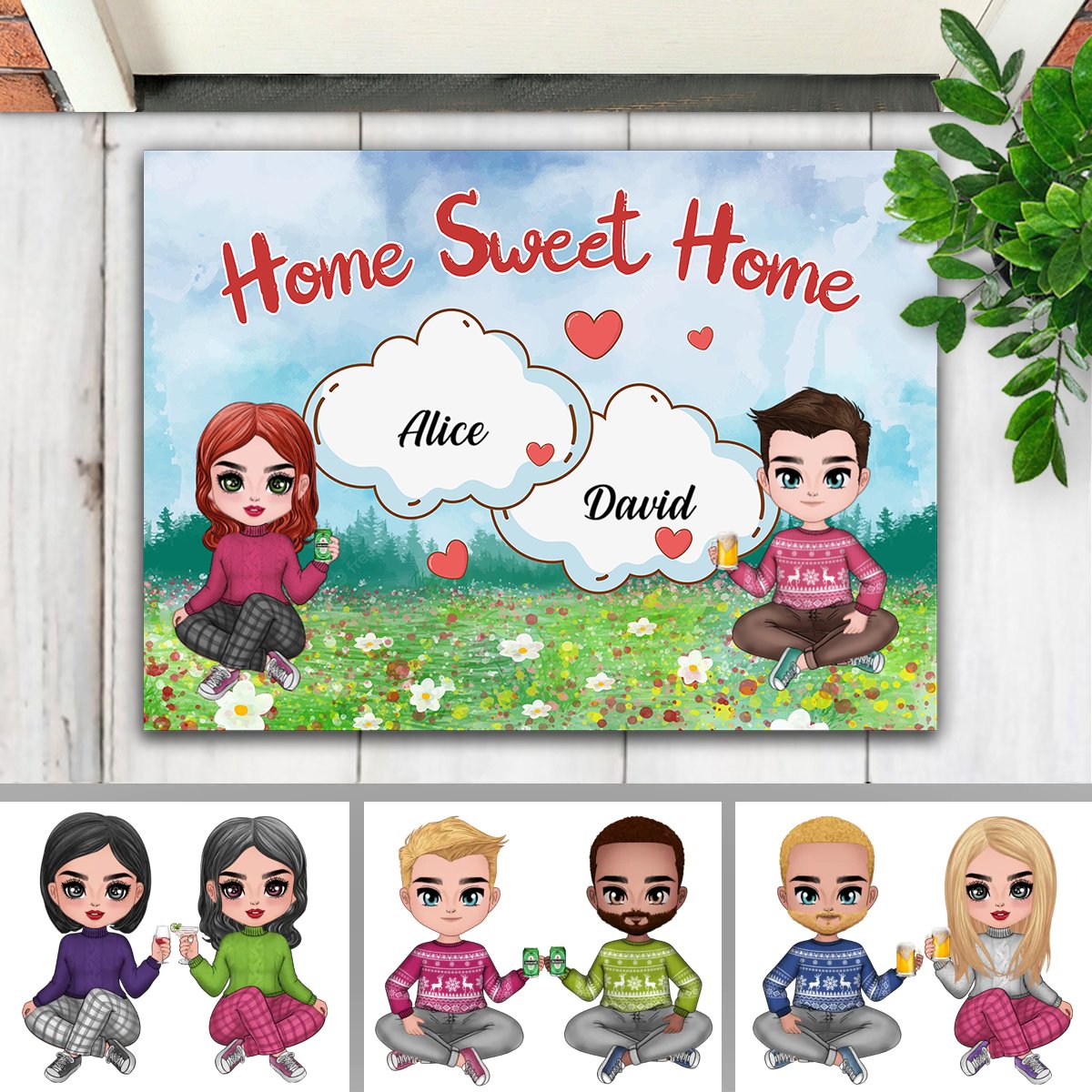 Couple - Home Sweet Home - Personalized Doormat - Makezbright Gifts