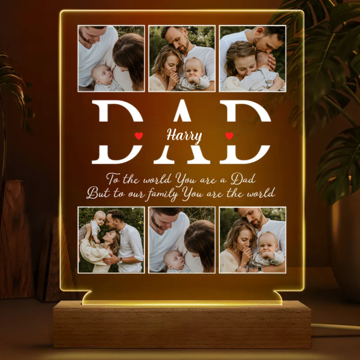 Custom Photo Dad To Our Family You Are The World - Personalized Plaque LED Lamp Night Light (TB)