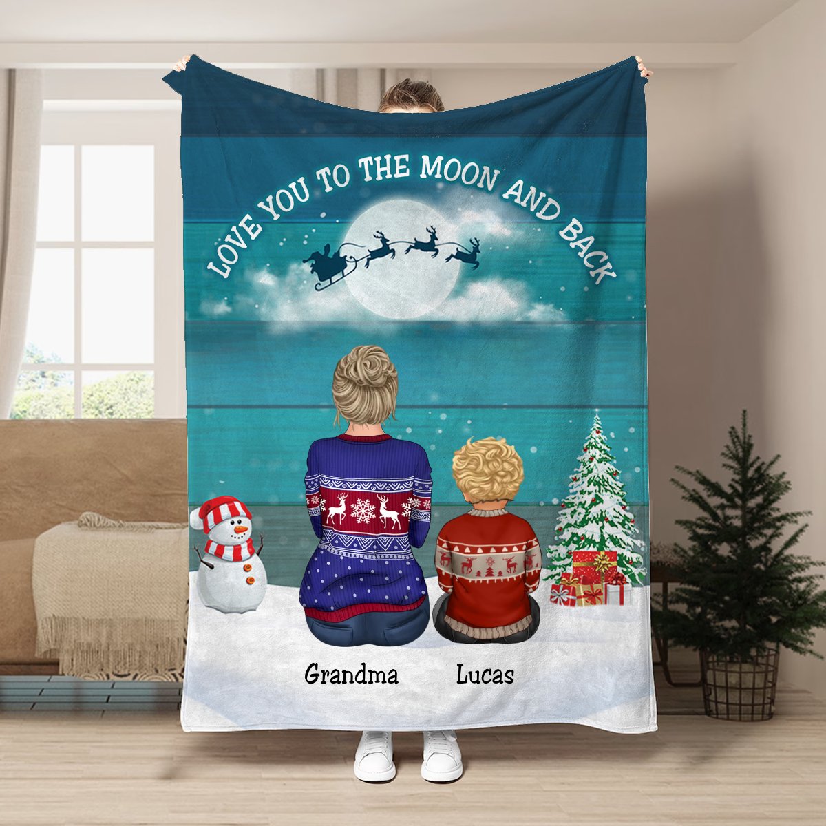 Family - Love You To The Moon & Back - Personalized Blanket - Makezbright Gifts