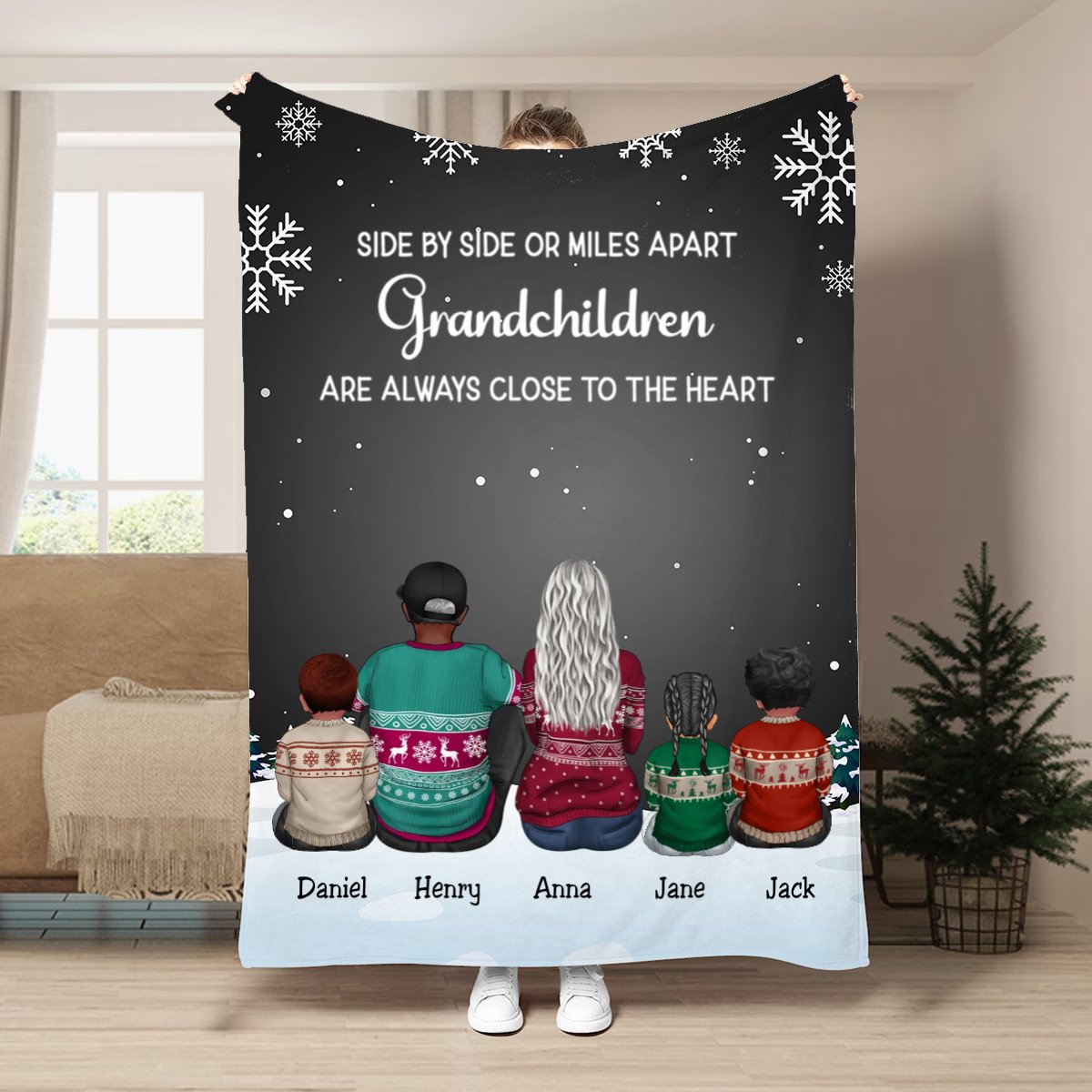 Family - Side By Side or Miles Apart Grandchildren Are Always Close To The Heart - Personalized Blanket (VT) - Makezbright Gifts