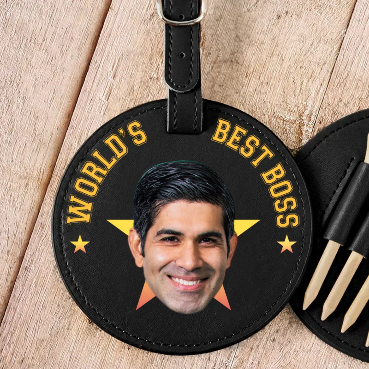 Golf Lovers - World's Best Boss - Personalized Photo Leather Golf Bag Tag - Makezbright Gifts