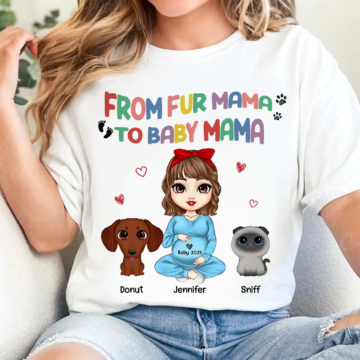 From Fur Mama To Baby Mama Personalized Shirt, Dog Mom Cat Mom, Custom Pregnancy Reveal Shirt, Mother's Day Gift For Expecting Moms
