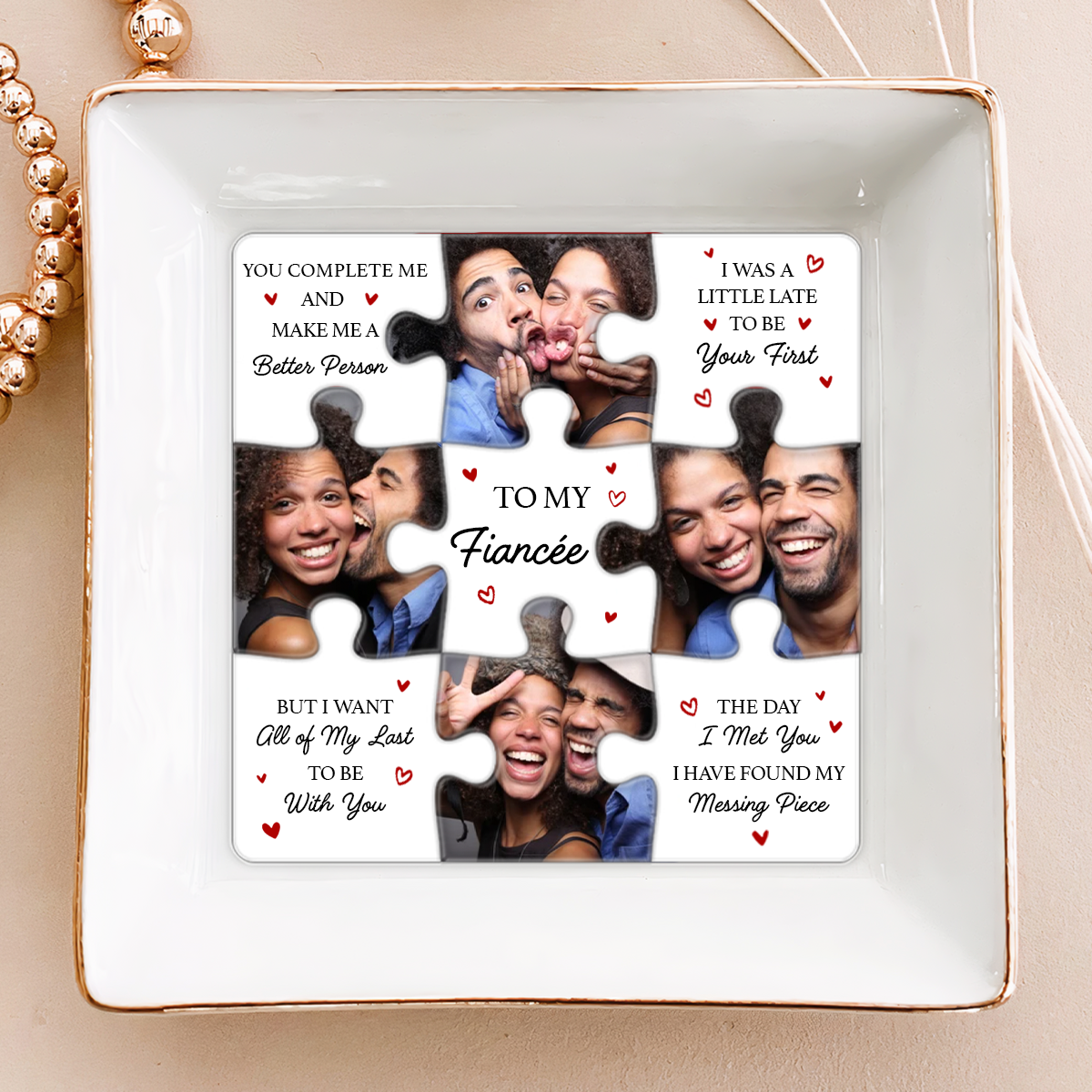 Custom Photo I Found My Missing Piece Puzzle - 3D Embossed Effect Printed Dish, Personalized Ring Dish