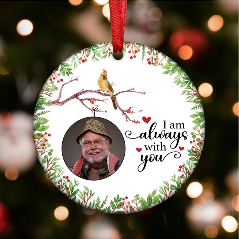 Family -  Always With You Holly Branch Cardinal - Personalized Circle Ornament